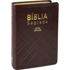 Bíblia Sagrada Letra Grande Índice Capa couro sintético marrom