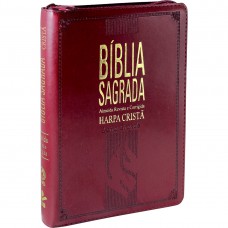 Bíblia Sagrada Letra Grande com Harpa Cristã e índice - Capa couro sintético Vinho com zíper