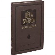 Bíblia Sagrada com Harpa Cristã - Capa de couro sintético marrom escuro