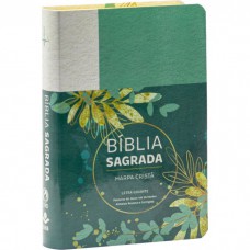 Bíblia Sagrada Letra Gigante, Edição com Letras Vermelhas e Harpa Cristã, Capa Semiflexível Floral Verde