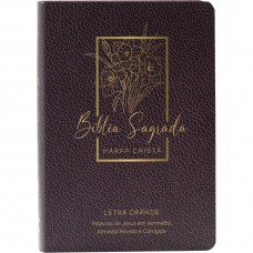 Bíblia Sagrada Letra Grande, Edição com Letras Vermelhas e Harpa Cristã, Capa Semiflexível Floral Vinho