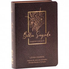 Bíblia Sagrada Letra Gigante, Edição com Letras Vermelhas e Harpa Cristã, Capa Semiflexível Floral Vinho