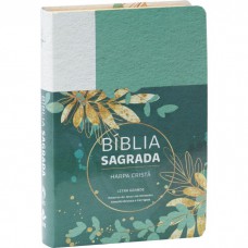 Bíblia Sagrada Letra Grande, Edição com Letras Vermelhas e Harpa Cristã, Capa Semiflexível Floral Verde