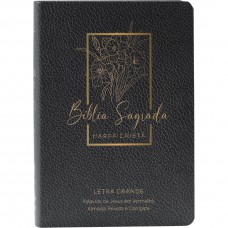 Bíblia Sagrada Letra Grande, Edição com Letras Vermelhas e Harpa Cristã, Capa Semiflexível Floral Preta