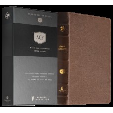 Bíblia ACF, Couro legítimo marrom, Letra grande, Leitura Perfeita, Premier Collection | Com letras de Jesus em azul e referências cruzadas