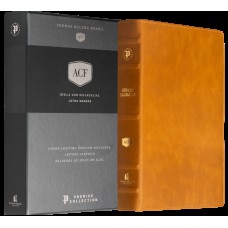 Bíblia ACF, Couro legítimo mostarda, Letra grande, Leitura Perfeita, Premier Collection | Com letras de Jesus em azul e referências cruzadas